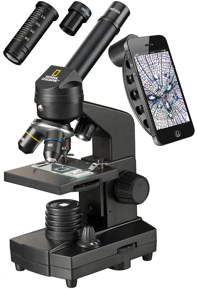 Микроскоп Bresser (Брессер) National Geographic 40–1280x с адаптером для смартфона