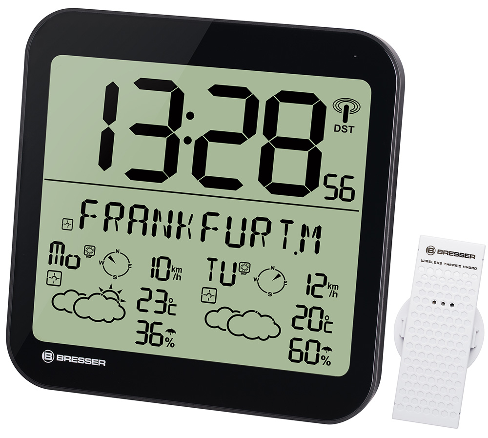 Часы настенные Bresser (Брессер) MyTime Meteotime LCD, черные
