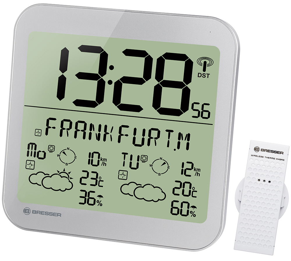 Часы настенные Bresser (Брессер) MyTime Meteotime LCD, серебристые