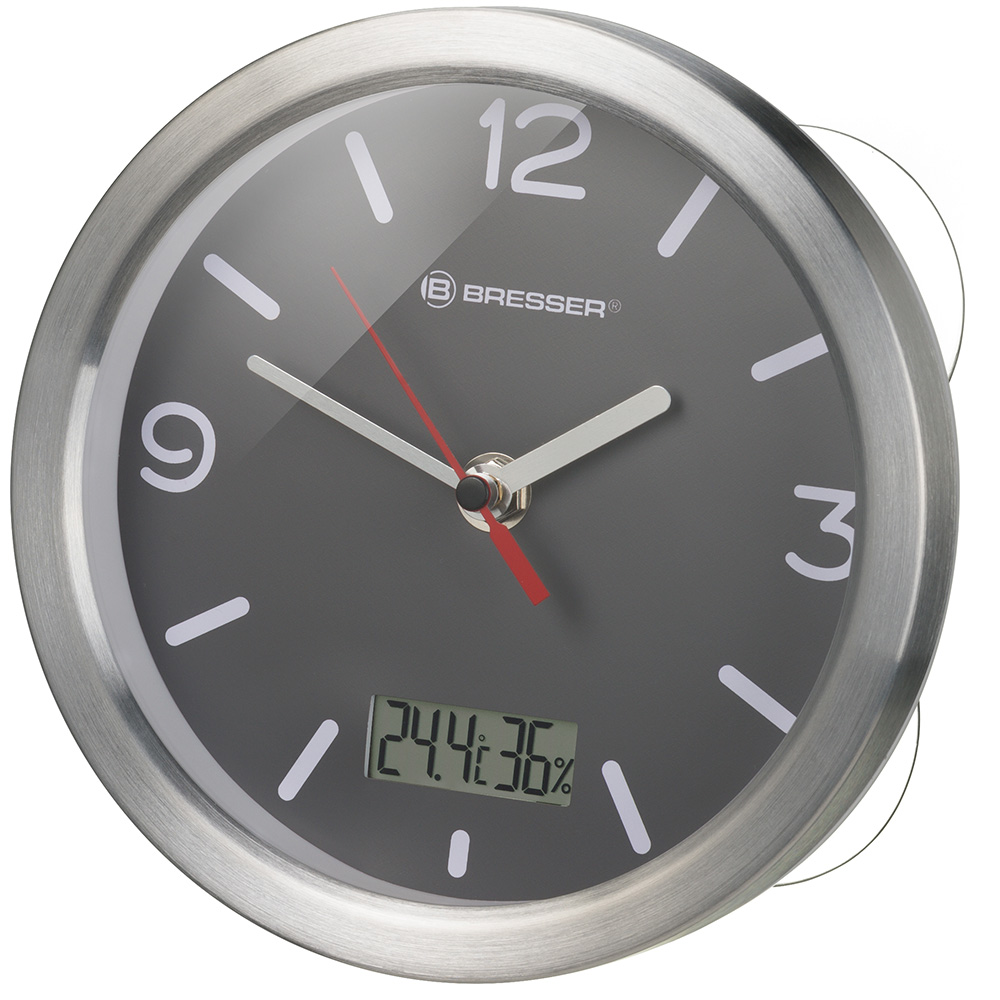 

Часы Bresser (Брессер) MyTime Thermo/Hygro Bath, водонепроницаемые, серые