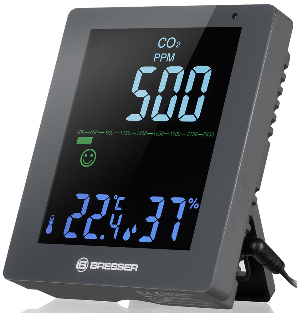 Гигрометр Bresser (Брессер) Air Quality Smile с датчиком CO2, серый