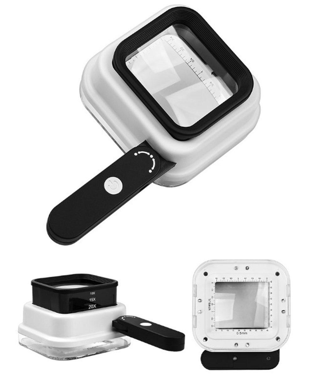 Лупа Kromatech измерительная контактная 10/15/20х, 55 мм, с подсветкой, ультрафиолет (8 LED) TH-8016