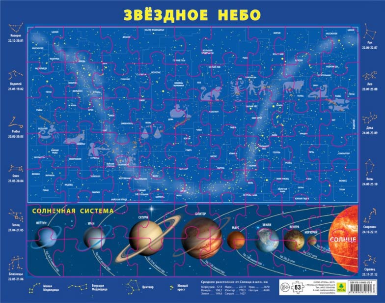 Карта-пазл звездного неба и Солнечной системы, на подложке, 63 элемента от Четыре Глаза