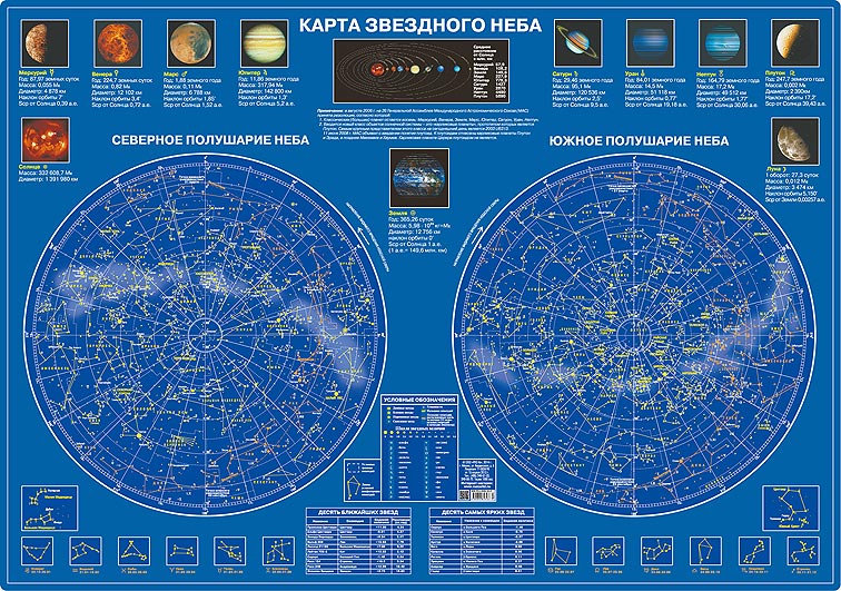 Карта звездного неба, ламинированная, настольная от Четыре Глаза