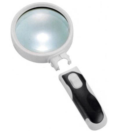 Лупа Kromatech ручная круглая 5x, 75 мм, с подсветкой (2 LED), черно-белая 77375B 72315 - фото 1